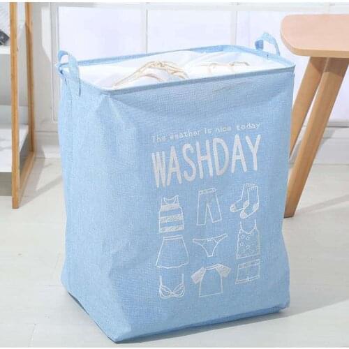 Foldable Cotton Linen Storage Basket Large Capacity Dirty Clothes Waterproof Drawstring Bucket Home Laundry Hamper With Handle