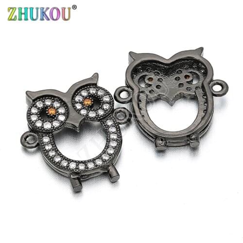 18*18mm Brass Cubic Zirconia Owl Charms Connectors for DIY Jewelry Findings Accessories, Model: VS107
