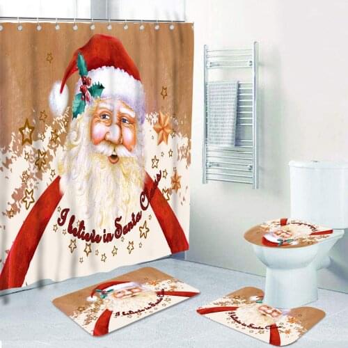 Merry Christmas Snowman Santa Claus Snowflake Shower Curtains Bathroom Mat Polyester Waterproof Bath Curtain Floor Rugs Dropship
