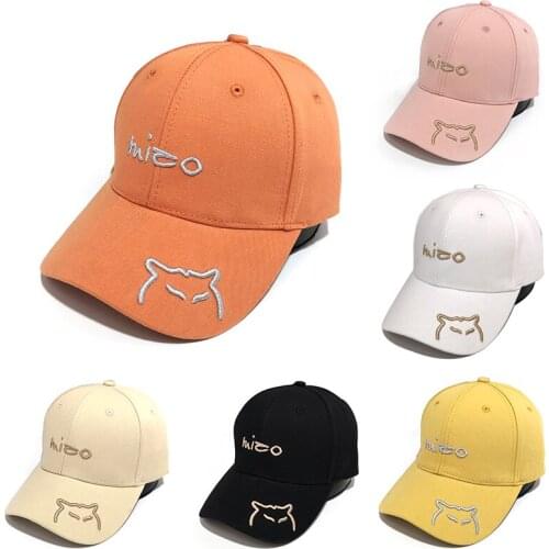 Cute Cat Embroidery Gold Line Womens Baseball Cap Kpop Hip-Hop For Female Mens Baseball Cap Cotton Snapback Sun Hat BQM172