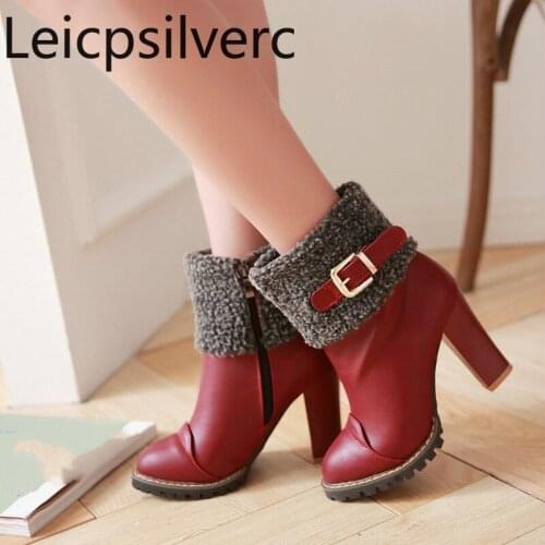 Womens Boots Autumn And Winter The New fashion Round head zipper Thick heel High heel Short tube Womens shoes plus size 34-43