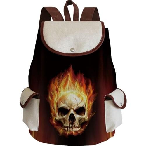 Burning Skull Printed Handbag Creativity Black Womens Backpack Large Capacity Storage Bag Eco Friendly School Portable Book Bag