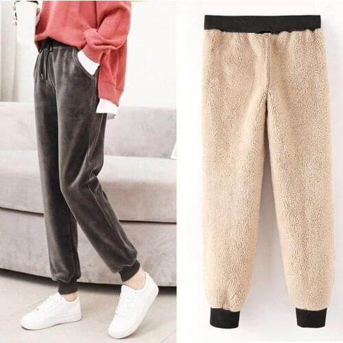 Winter Thick Long Plush Pant Warm Casual Sport Black Pants Big Pockets Women 2020 Fashion Clothes