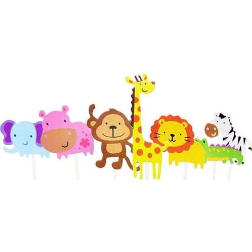 1 Set Zoo Cute Forest Animal Cake Toppers for Kid`s Birthday Decoration Monkey Giraffe Horse Lion Cupcake Toppers Birthday Cakes