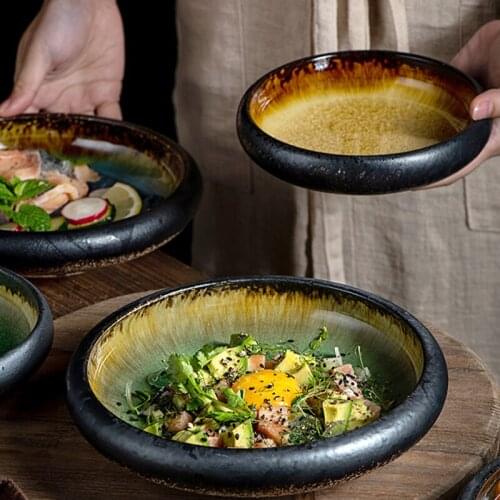 1Pcs KINGLANG Creative Kiln Ice Split Glaze Ceramic Plate Japanese Sushi Sashimi Dish Salad