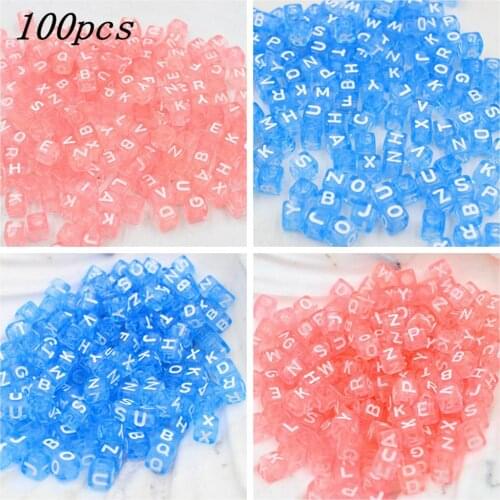 100pcs 6mm Pink/Blue MIxed Acrylic Alphabet "A-Z" Square Letter Beads DIY Loom Refills Cube Pendants Accessories Charm Bracelets