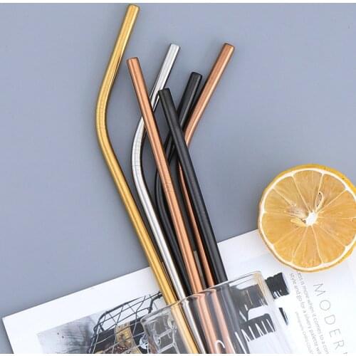2Pcs 8mm Straw High quality 304 Stainless Steel Silver Rainbow Straws Straight Bent Metal Fruit Brush Kit Home Bar Drinkware