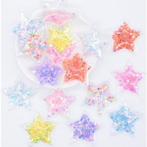 32Pcs 36mm Glitter Star Transparent Plastic Filling Sequin Appliques for DIY Headwear Hair Clips Bow Decor Accessory Patches L05