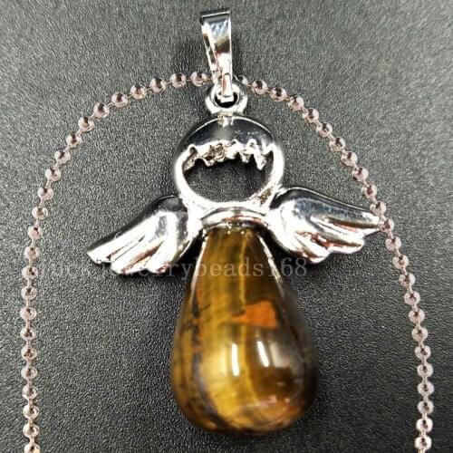 Free Shipping Women Fashion Jewelry Tigers Eye Water Drop Art Necklace With Chain 1pcs C5525n