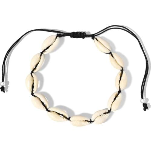 Boho 11 Cowrie Seashell Black Beige Cord Adjustable Anklet Women Girl 2020 New Fashion Shells Sea Shore Bali Handmade Jewelry