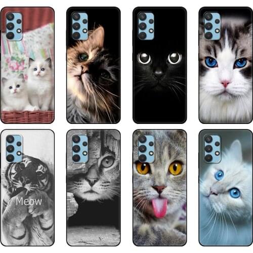 Black tpu Case For Samsung galaxy A32 A42 A52 A72 4g 5g S21 PLUS ultra back cover Cat looks at you