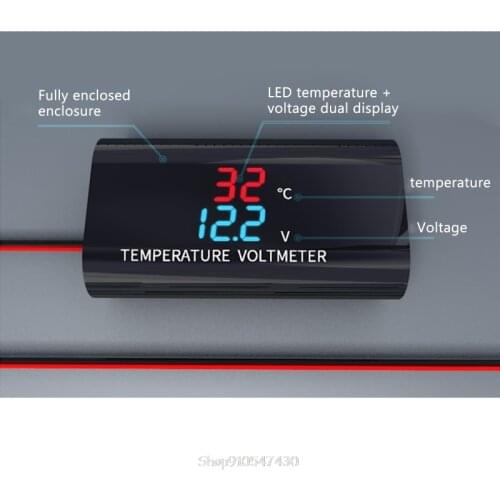 DC 12V LED Digital Voltmeter Thermometer 0.28 inch Dual Displa Voltage Temperature Meter Monitor For Car Motorcycle O29 Dropship