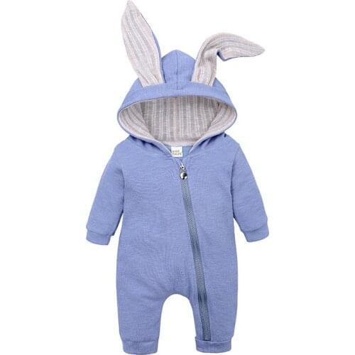 Hot sale spring and autumn baby children big ears bunny one-piece l hooded zipper romper romper