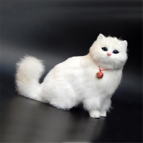 Fancytrader Simulation White Cat with Bell Toy Model Handicraft Animals Cat Doll Plastic& Fur 22cmx20cm