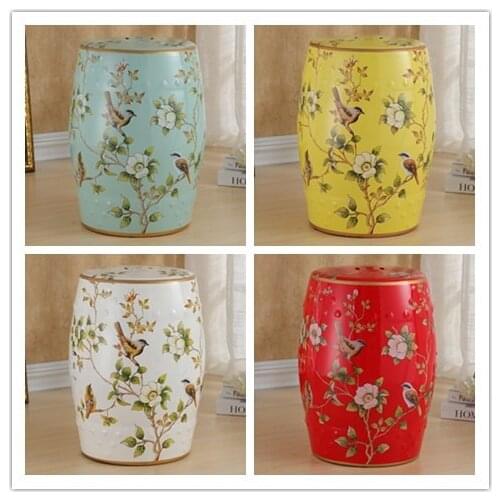 Chinese dressing Stool For Shoe flower-bird Ceramic Drum Stool For Porcelain