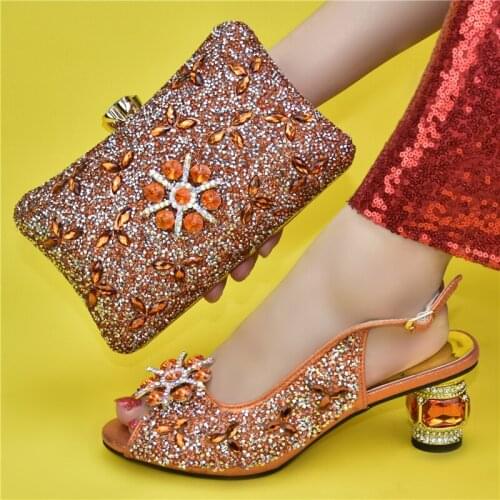 Doershow Italian Shoes With Matching Bags Set Italy African Womens Party Shoes and Bag Sets orange Color Women shoes! SJK1-19
