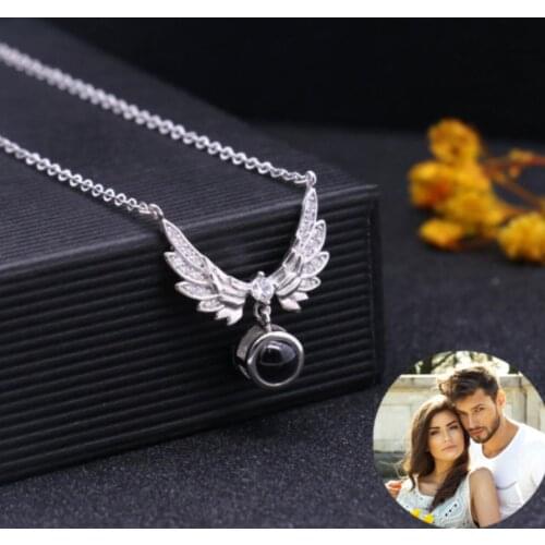Personalized Engraved Photo Pendant Angel Wing Shape to send Family and Friends Birthday Holiday Gifts