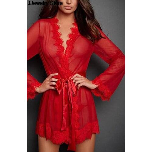 Summer Sexy Lace Nightwear Erotic Lingerie Sleepwear Women See Through Sleep Dress Solid Lace Pajamas Bath Robe Dress Nightgown