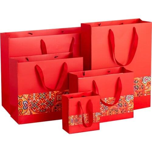 Chinese style multi-function with handle packaging red festive gift paper bag wedding party candy bag return gift bag shopping