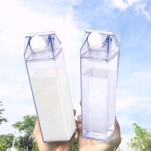 Milk Carton Water Bottle Portable Leakproof Juice Cup for Sports Transparent Milk Water Bottle Plastic Clear Creative Milk Cups