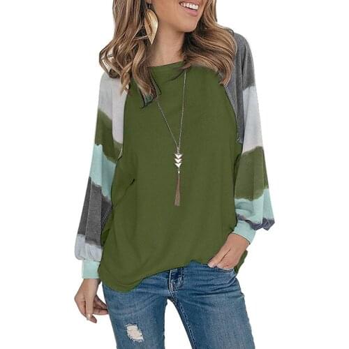 New Round Neck Watercolor Balloon Sleeve Autumn Clothes Womens Loose Soft Cool Bubble Sleeve Long Sleeve Top T-Shirt