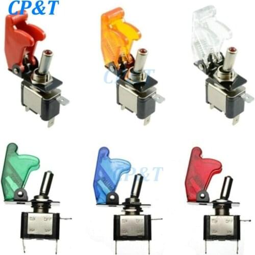 Wholesale 500pcs/lot Car Auto SPST Aircraft Toggle Switch Red Blue Led 12V 20A Auto Ignition Switches ASW-07D ONOFF 3P With Lamp