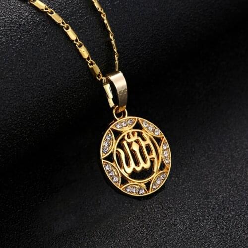 Round Gold/Silver Color classic Muslim Allah Jewelry Necklace For Women&Men Imitation Crystal Necklace Religious Muslim Jewelry