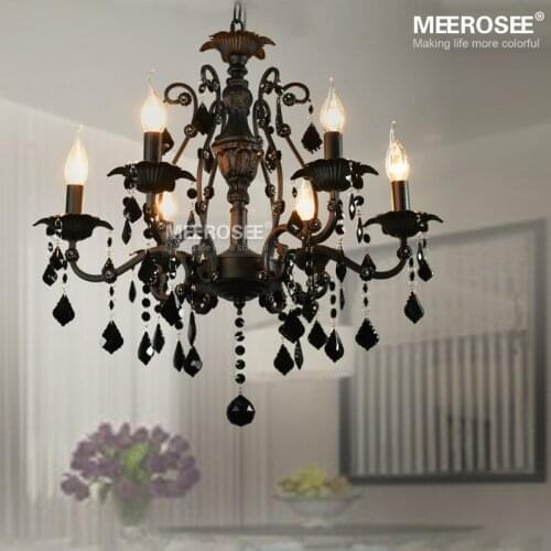 6 Lamps Pendant Lighting Vintage interior decoration Crystal Classic Black Room Light American Wrought Iron Hanging Lamp Lustre