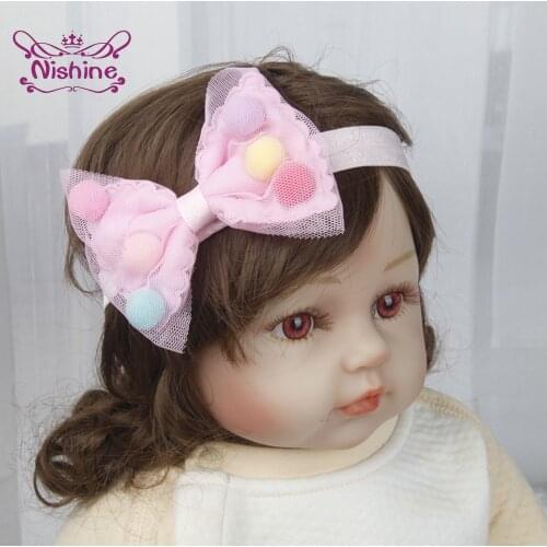 Nishine 3pcs/lot Toddler Solid Color Handmade Flower Elastic Hairband Colorful Fluffy Ball Bowknot Infant Headband Baby Headwear