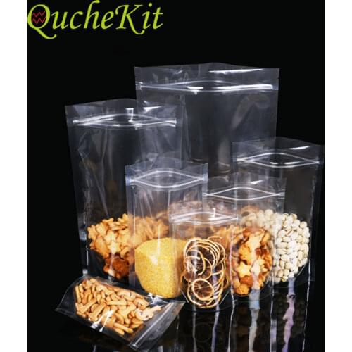 100pcs Transparent Plastic Stand Up Zip Lock Pouches for Food Spice Tea Candy Cookie Nut Baking Packaging Storage Bags 16 Wire