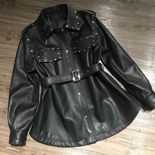 Shirt ladies real lamb sheep coat genuine leather outwear