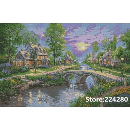 Needlework,for embroidery,DIY 14CT Cross stitch kit,set Purple garden landscape bridge Pattern counted Cross-Stitching decor