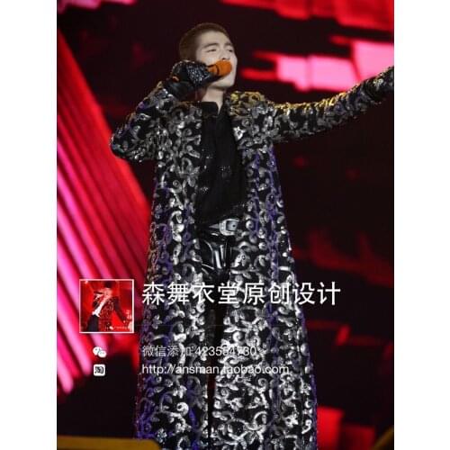 S-5xl ! 2020 Mens New Fashion Singer Dj Gd Totem Embroidery Long Umbrella Coat Costumes Long Jacket Suit Stage Formal Dress