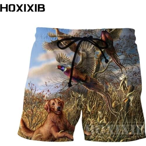 HOXIXIB Men Shorts Women Summer Loose 3D Print Funny Animal Dog Hound Training Chase Prey Reedbeds Hunter Hunting Harajuku Pants