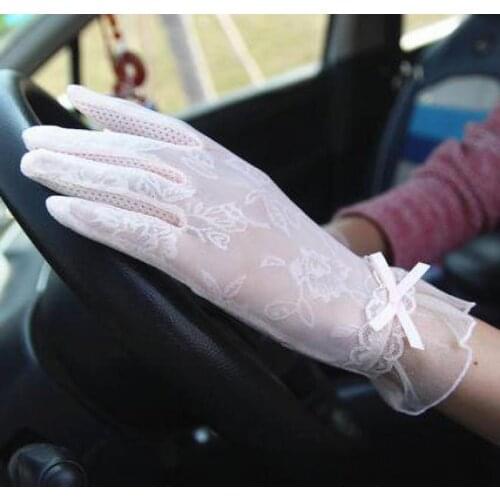 Thin Ice Silk Sunscreen Lady Gloves Anti-ultraviolet Bowknot Anti-skid Riding Gloves Wholesale