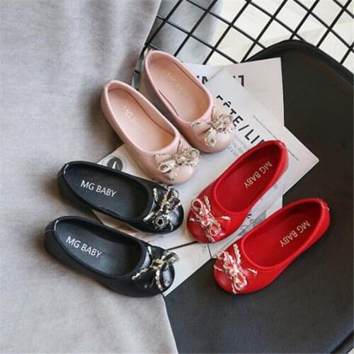 2021 hot Color matching Bow Sleeve princess shoes Girls' soft-soled comfortable Flat Casual shoes black red Pink 26-35
