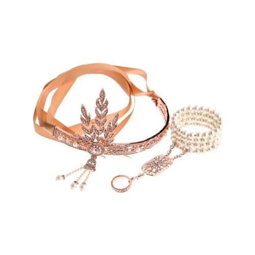 The Great Gatsby Headband Ring Sets Tiara Bracelet 1920s Flapper Accessory Cosplay Vintage Bridal Tiara