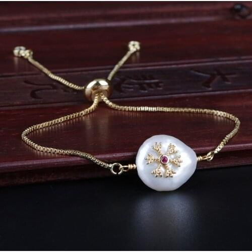 Wine red cz tiny snow snowflake charm freshwater pearl bead charms dainty link bracelets for women jewelry gift