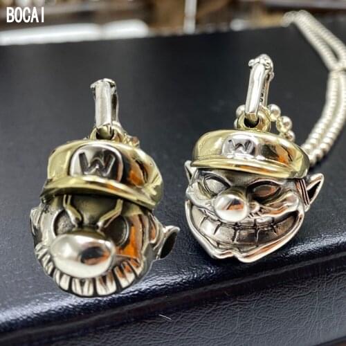 BOCAI Real Pure sterling silver 925 jewelry cute cartoon doll hip-hop fashion mens and womens pendants