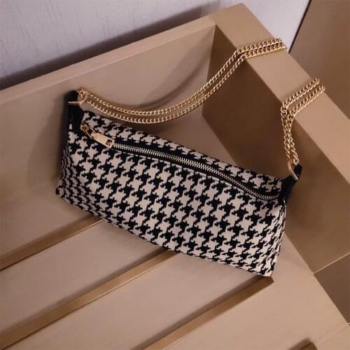 Cotton Purses and Handbags for Women 2021 Designers Luxury Fashion Girls Female Shoppers Casual New Houndstooth Baguette Wallets