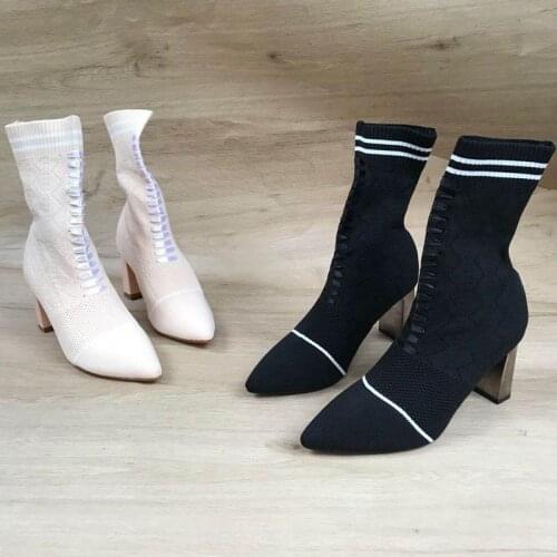 Koovan Туфли На Каблуке Shoes For Women 2021 Chaussure Femme Boots High-heeled Boots Knitted Stretch Socks Boots Thick Heel