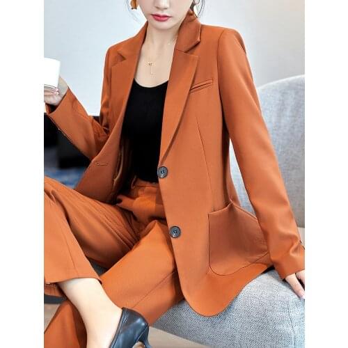 Formal Elegant Pink Women Pantsuits with Pants and Jackets Coat Autumn Winter Long Sleeve Business Work Wear OL Style Blazer Set
