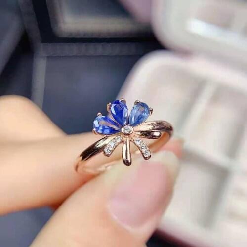 Fashion Natural Sapphire/Ruby/Emerald S925 Sterling Silver Flower Women‘s Ring Fine Charming Jewelry MeiBaPJFS