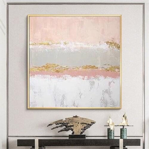 Gold foil art hand-painted oil painting pink wall art modern abstract canvas painting living room study home decoration painting