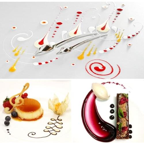 DHL 100PCS Stainless Steel Sauce Spoon Draw Tool for Dressing Dessert Making