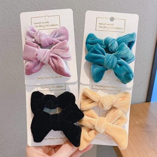 2 Pcs/Set Children Cute Colors Velve Bow Ornament Hair Clips Girls Lovely Alloy Barrettes Hairpins Kids Sweet Hair Accessories