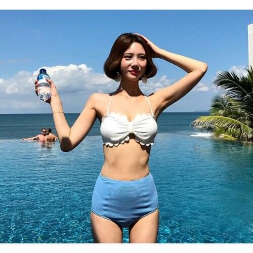 2021 New Fashion Ladies Sexy Swimwear Sweet and Cute High Waist Bikini with Small Breasts Underbelly Gathered Swimsuit Split