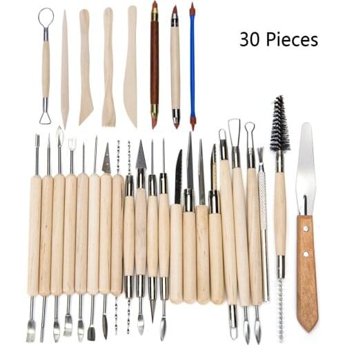 30Pcs Arts Crafts Clay Sculpting Tools Set DIY Modeling Carving Tool kit Pottery Ceramics Wooden Handle Modeling Clay Tools
