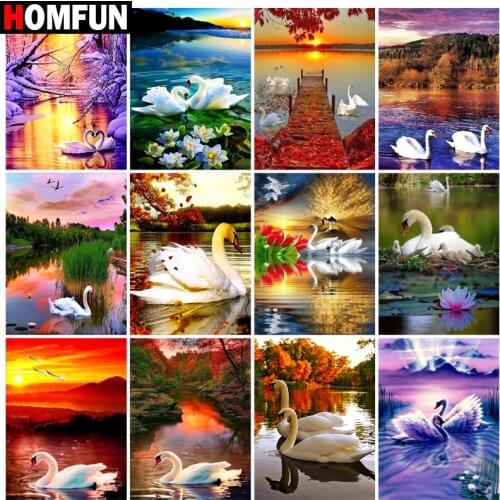 HOMFUN 5D Diamond "Swan lake scenery" Diamond Embroidery Full Round/ Square Diy Diamond Painting Cross Stitch Home Decor