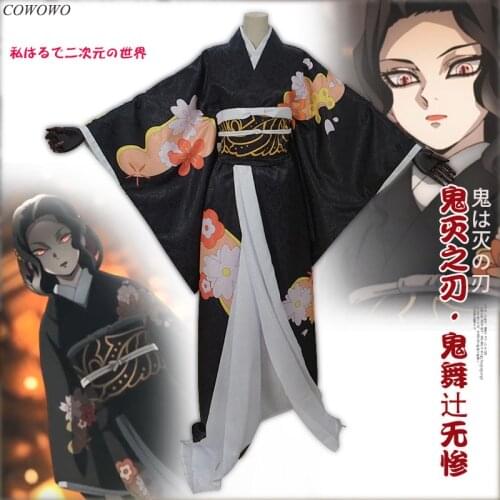 Anime! Demon Slayer: Kimetsu no Yaiba Kibutsuji Muzan Kimono Uniform Cosplay Costume Full Set Halllloween Outfit Free Shipping